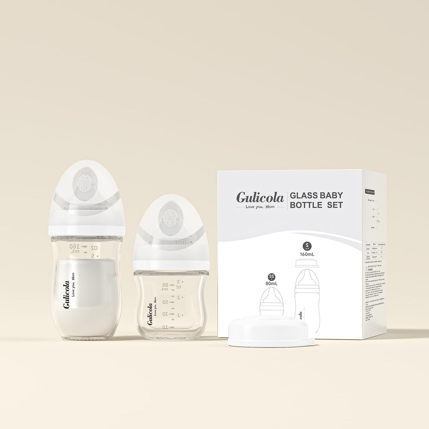 Juego de biberones de vidrio natural para recién nacidos, tetina similar al pecho, flujo lento y medio, anticólicos, cuello ancho, sin BPA, 0+ meses, 3 oz y 5 oz, 2 unidades