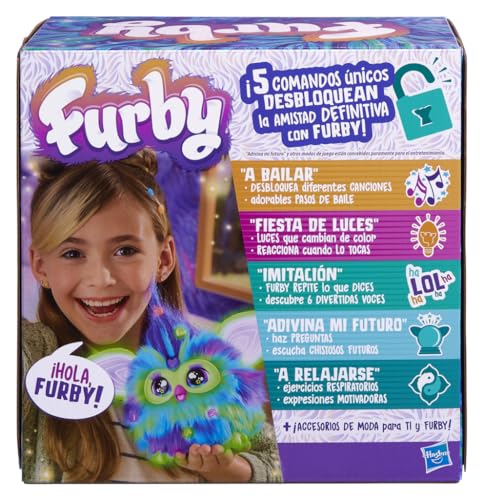 Furby Galaxy Edition Juguete de Peluche Interactivo, Incluye 15 Accesorios de Moda, Brilla en la Oscuridad, Habla, Canta y se Ilumina para niños y niñas, + 6 años