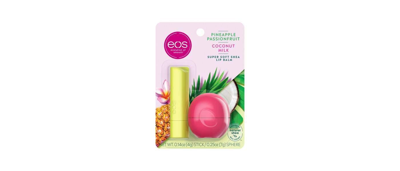 EOS Super Soft Shea stick & Sphere Lip Balm - Pineapple Passionfruit & Coconut Milk | Deeply Hydrates & seals In Moisture | sustainably-sourced ingredients | 2 sticks, 2 Spheres