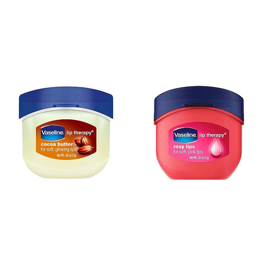 Vaseline - Bálsamo labial hidratante y protector con manteca de cacao, 7 g + Bálsamo labial Vaseline Rosy Mini Tarro 7g, Rosa