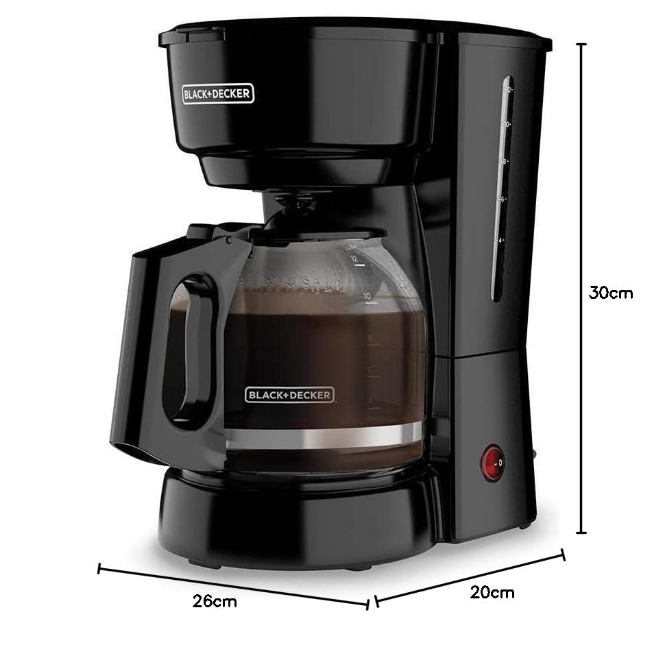 Cafetera Black & Decker, capacidad 12 tazas, jarra de vidrio, sistema de goteo, filtro papel, negro, modelo CM0915BK-LA