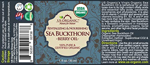 US Organic Sea Buckthorn Berry (Fruit) Oil, USDA Certified Organic,100% Pure & Natural, Supercritical CO2 extracted, Virgin, Unrefined in Amber Glass Bottle (1 oz (30 ml))