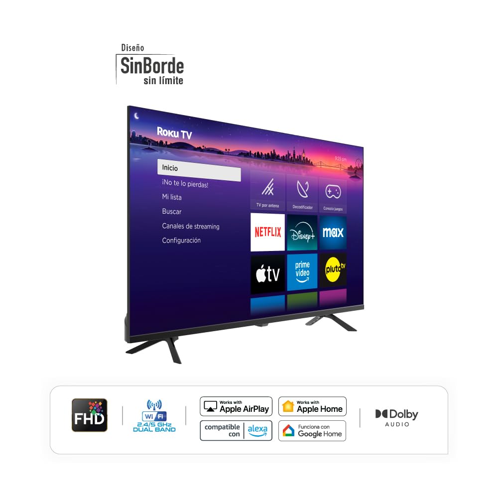Hyundai HYLED4027RiM TV 40” Pulgadas LED Full HD Smart TV, Dolby Audio, WiFi Dual Band, Compatible con Sistema Operativo Roku con Alexa, Apple Air Play y Google Home, Diseño Border Less (2025)