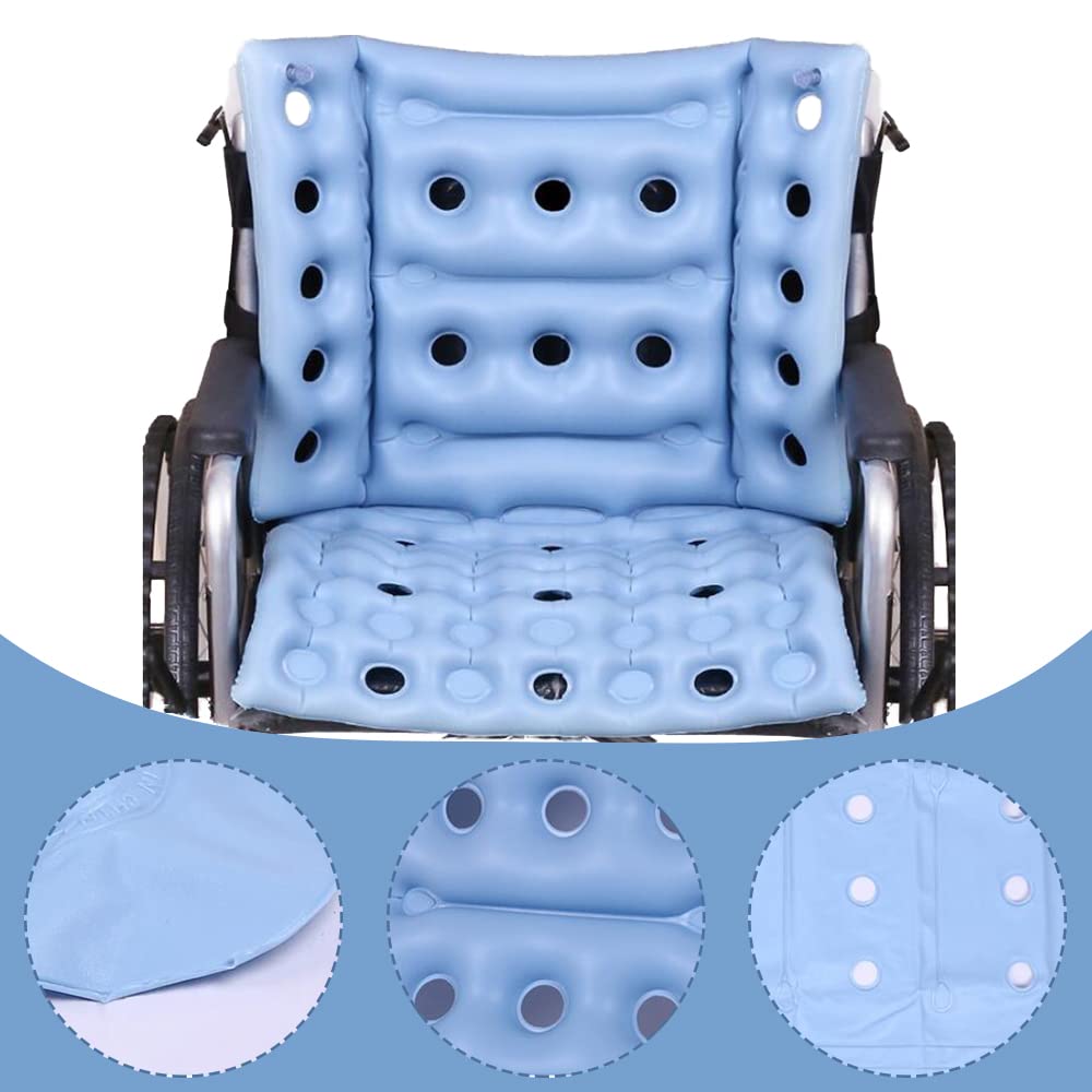 Cojín Inflable Mesinurs Azul para Silla de Ruedas con Respaldo Completo para Alivio del Dolor de Espalda