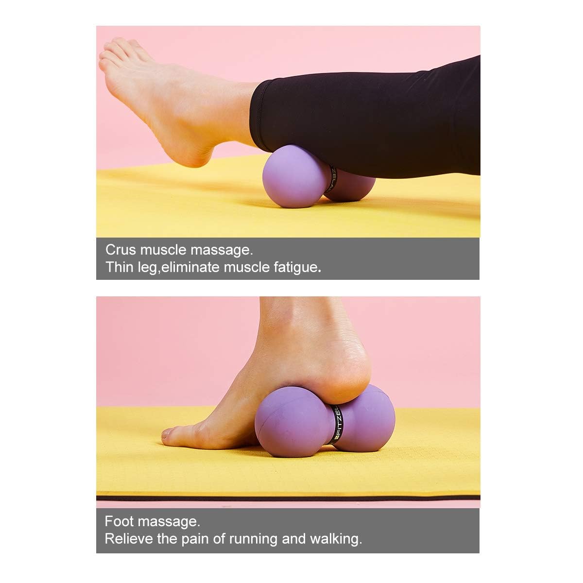 FITZELAR Bola de masaje doble lacrosse para liberación miofascial, certificación SGS, tejido profundo de masaje para espalda y hombro, terapia de punto de activación, nudos musculares, bola de masaje de maní para dolor muscular