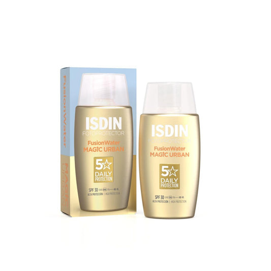 ISDIN Fusion Water Urban SPF 30, Protector Solar Facial, Textura ulltraligera de uso diario para entornos urbanos, 50ml