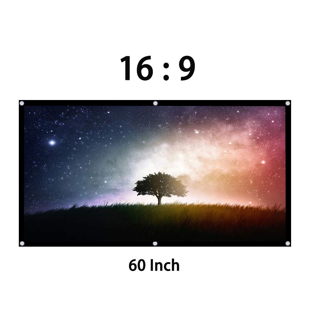 ASHATA - visualización de proyección Plegable portátil de 60 Pulgadas 16:9 HD 4K, visualización de proyección Plegable sin Arrugas, Soporte de visualización de Doble Cara para hogar, Oficina, Cine en