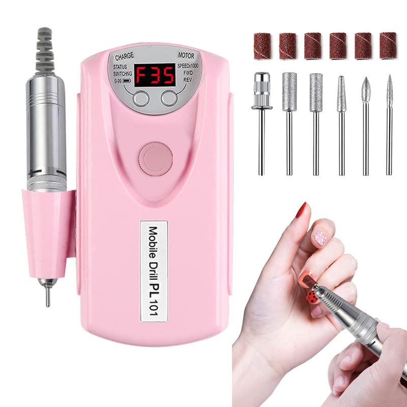 Máquina Taladro de Uñas Recargable Profesional Rosa 35000 RPM con Herramientas de Pulido para Manicura y Pedicura
