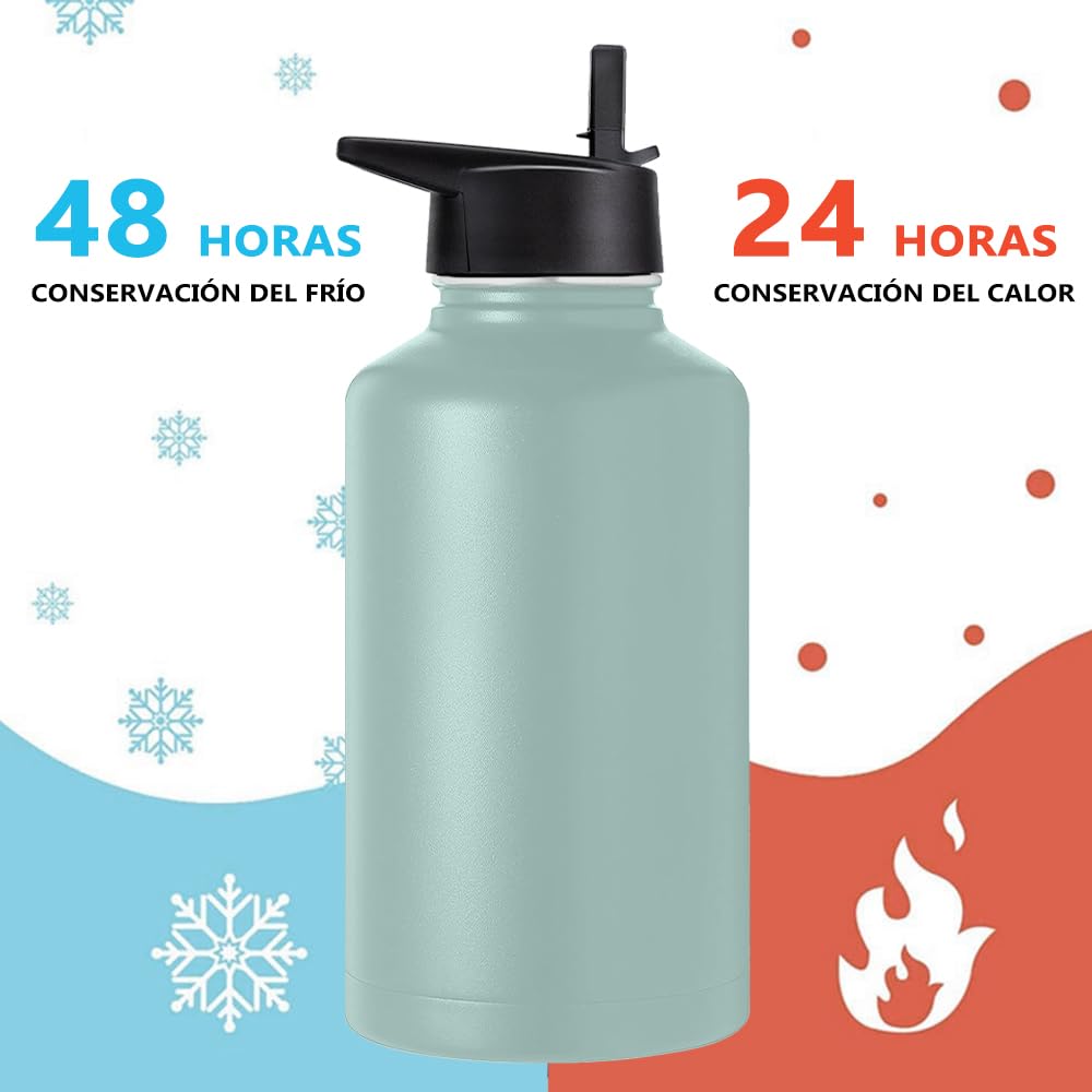 Free Wolf 64OZ Termo de Acero Inoxidable A Prueba de Fugas Con 3 Tapas y Asa, Doble Aislamiento Térmico para 24 Horas de Agua Fría y 12 Horas de Caliente