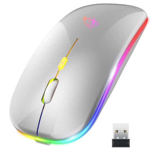 Free wolf X15 Mouse Inalámbrico, Wireless óptico Recargable 2.4 G Ergonómico Silencioso Click con Receptor USB 3(800/1200/1600) Ajustable dpi Ratón para Computadora,Portátil,PC,Mac (Plata)