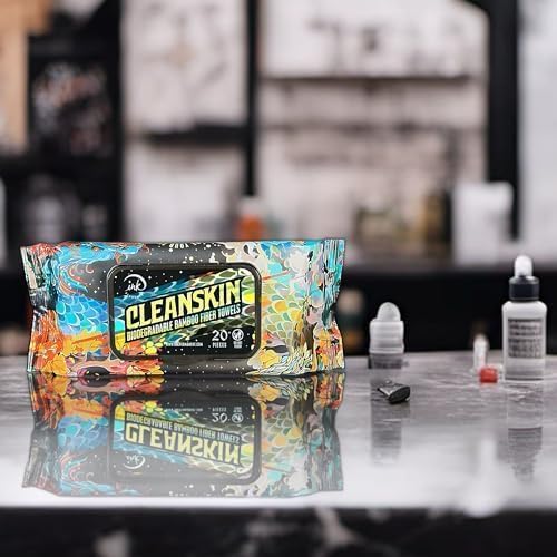 CleanSkin [20 unidades] Toallitas de jabón biodegradables de gran tamaño de color verde para tatuajes, toallitas de fibra de bambú para tatuajes, kit para tatuajes | Sin alcohol ni fragancias, sin