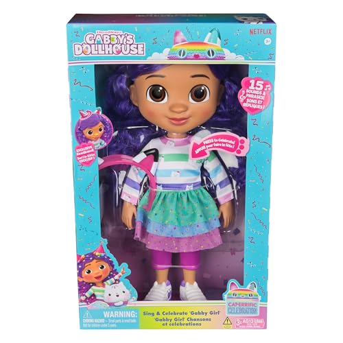 Gabby’s Dollhouse, 'Gabby Girl' Que Canta y celebra, muñeca de 33 cm de Altura con Efectos de Sonido y Orejas de Gato Reversibles, Juguetes para niños y niñas a Partir de 3 años