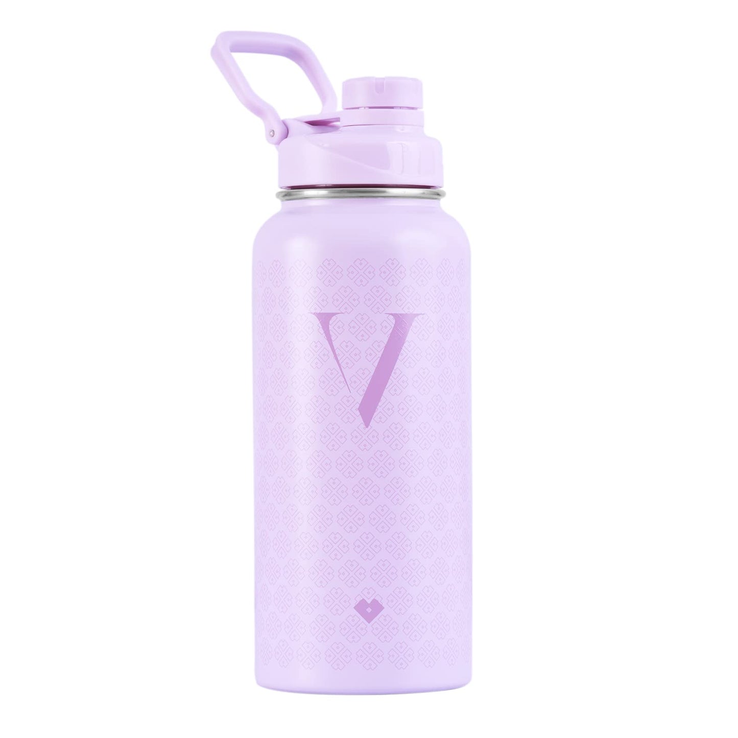 LuckyLy Termo de Acero Inoxidable con Iniciales 1 Litro, Doble Aislamiento Térmico y Tapa Hermética Antigoteo, Botella de Agua Motivacional ideal como Regalos para Mujer y Mamá – Modelo Terry, Letra V