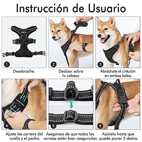 Arnés para Perro Rabbitgoo Negro XL con Líneas Reflectantes y Chaleco Acolchado Ajustable