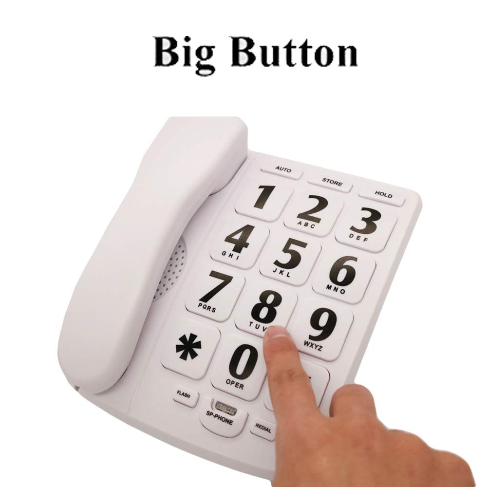 JeKaVis - Teléfono amplificado con botón grande para personas mayores, teléfono fijo blanco