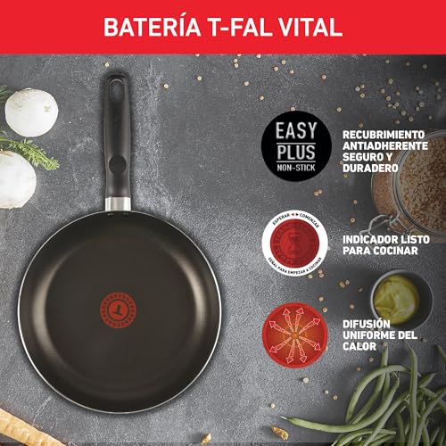 Batería de Cocina T-FAL Vital Negra Antiadherente Easy Plus de 11 Piezas