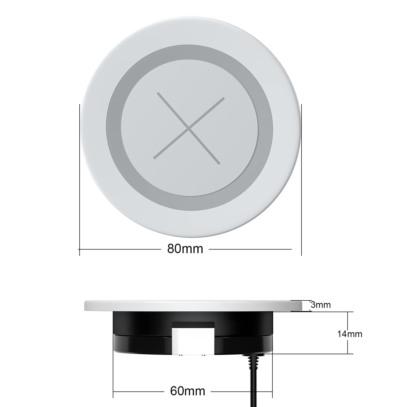 JE Make IT Simple - Cargador inalámbrico de computadora, estación de Carga rápida de 15 W, con Ojales, Elegante Almohadilla de Carga de energía Invisible, para iPhone 15, Samsung, Airpods