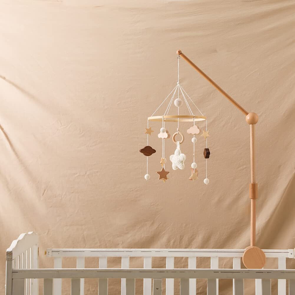 Lindo móvil para cuna – Decoración neutra de género con hojas de tela de fieltro, moisés bohemio para niñas y niños