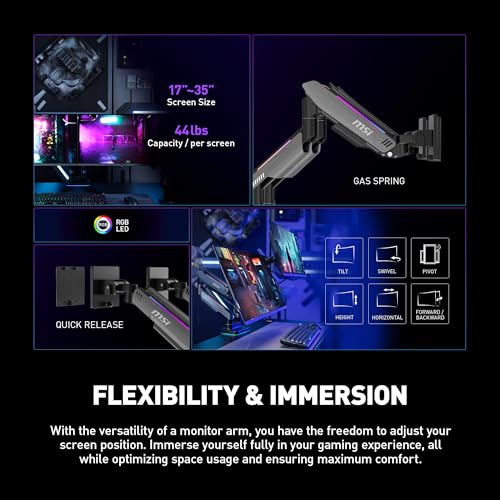 Brazos de Soporte MSI MPG Doble RGB Alta Calidad Negro Montaje Ajustable para Monitor