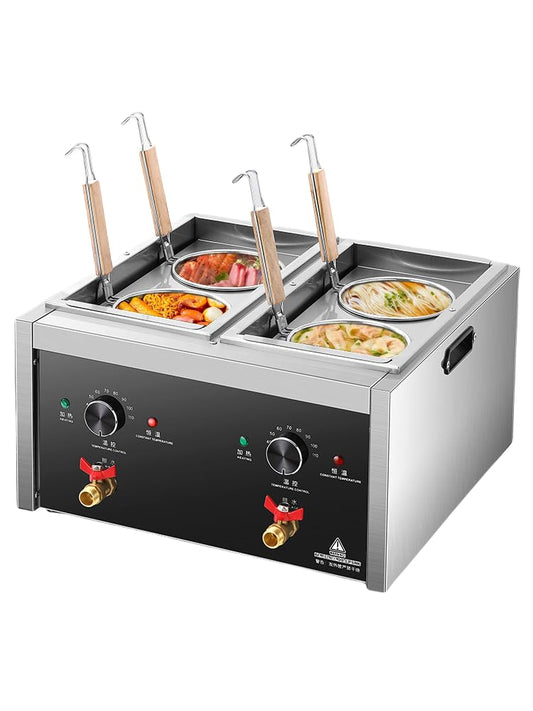 Koalalko - Cocina de pasta comercial con válvula de drenaje, 2 tanques independientes, 4 coladores de pasta, máquina de cocción de fideos, caldera ajustable de temperatura, para espaguetis, ramen,