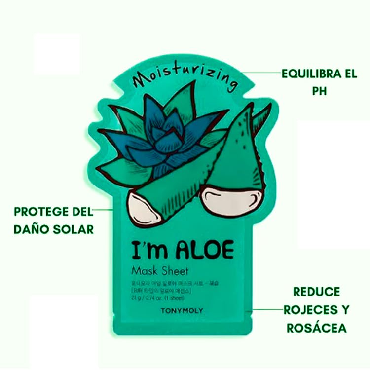 Tonymoly - Mascarilla Facial Hidratante de Aloe I´m Real 5Pzas.