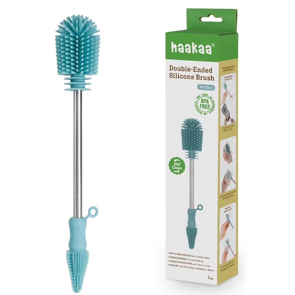 Haakaa cepillo para polvo de limpieza de silicona de grado alimenticio de doble punta (azul pincel)