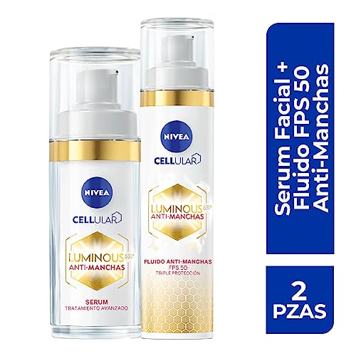 NIVEA Rutina Anti-manchas Rutina Facial Completa Luminous 630 (2 piezas), Enriquecida con Ácido Hialurónico Serum facial 30 ml + Fluido facial FPS50 con Vitamina E 40ml
