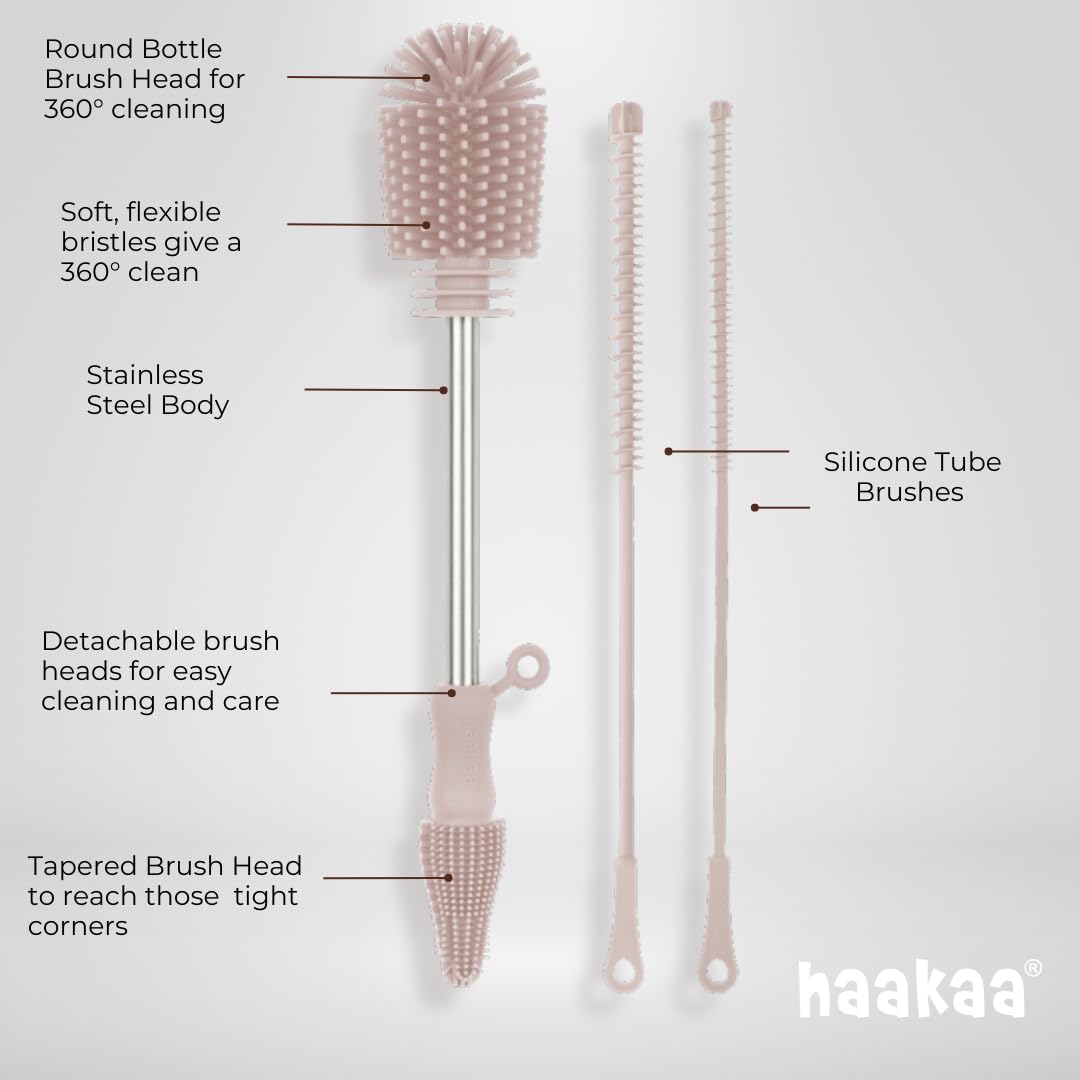 Haakaa Kit de cepillo para polvo de limpieza de silicona de grado alimenticio, 3 piezas (kit-rubor)
