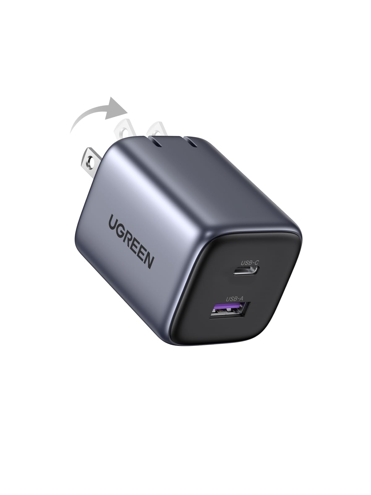 Cargador Tipo C UGREEN Nexode 35W GAN Negro con 2 Puertos para Galaxy S24/S23/S22, iPhone 16 15 14 Pro MAX, MacBook, iPad