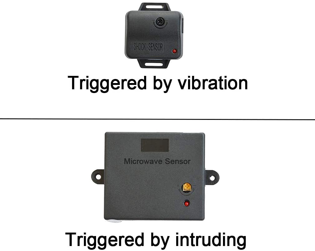 Sistema de Alarma de Seguridad de Entrada Sin Llave Universal BANVIE Negro con Sensor de Golpes y Microondas y Dos Mandos a Distancia de 5 Botones