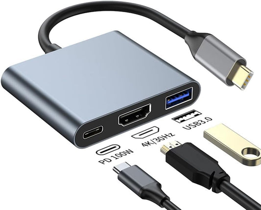 Adaptador USB C a HDMI ZOKNGB Gris con Hub 3 en 1 y Salida HDMI 4K Compatible con MacBook Pro/Air/iPad DELL XPS