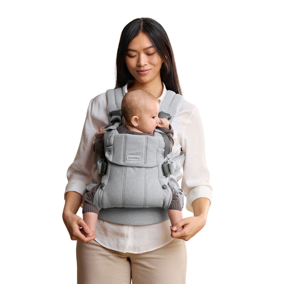 BabyBjörn Canguro Portabebé Harmony, Tejido Jaspeado, Gris claro | Ergonómico, para recién nacidos hasta los 3 años (3.2–15 kg), 4 posiciones, posición de piernas ajustable, suave y cómodo