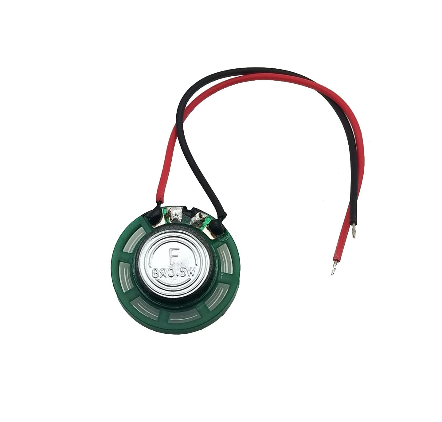 Altavoz de 1 pulgada de 26 mm, 8 ohmios 1/4 W (0,25 W) Nominal / 1/2 W (0,5 W) Salida de potencia máxima - Carcasa de plástico verde con cables de 4 pulgadas (104 mm)