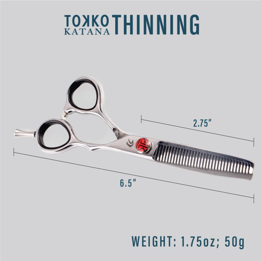 Juego de tijeras Katana Classic Profesional de 6.5" de Tokko Shears, tijeras premium de acero japonés 440C regulares y de adelgazamiento para barberos y profesionales de salón