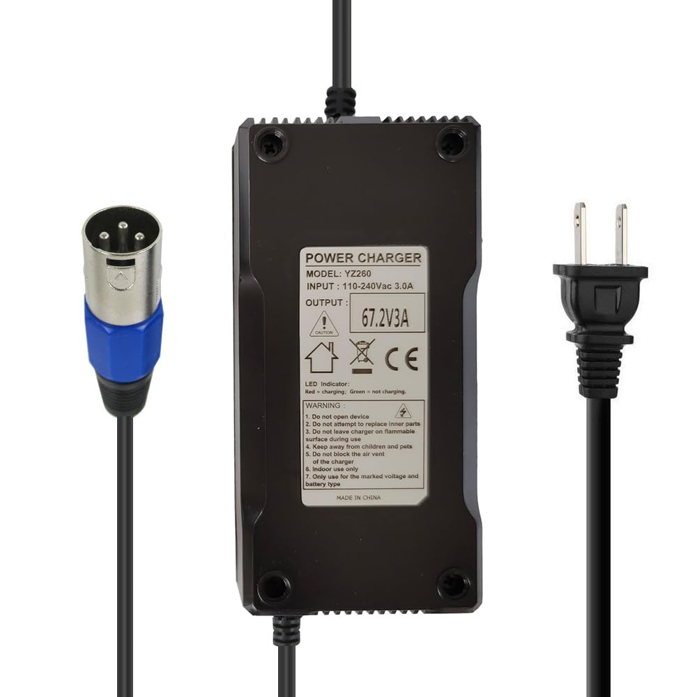 Cargador de batería de 67.2V 3A para batería de iones de litio de 16S 60V con conector XLR de 3 pines