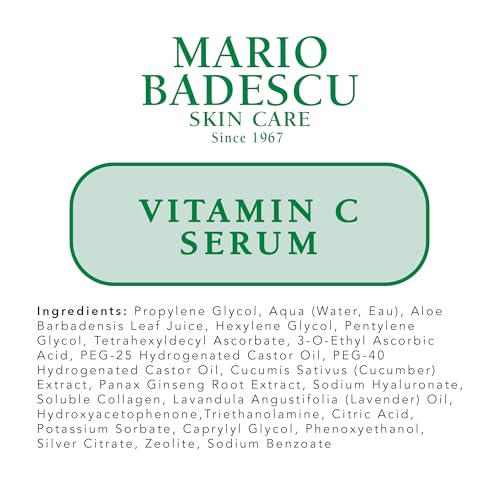 Mario Badescu Suero de vitamina C para todo tipo de piel | Suero ligero con vitamina C e hialuronato de sodio | Reduce visiblemente los signos del envejecimiento | 1 onza líquida (paquete de 1)