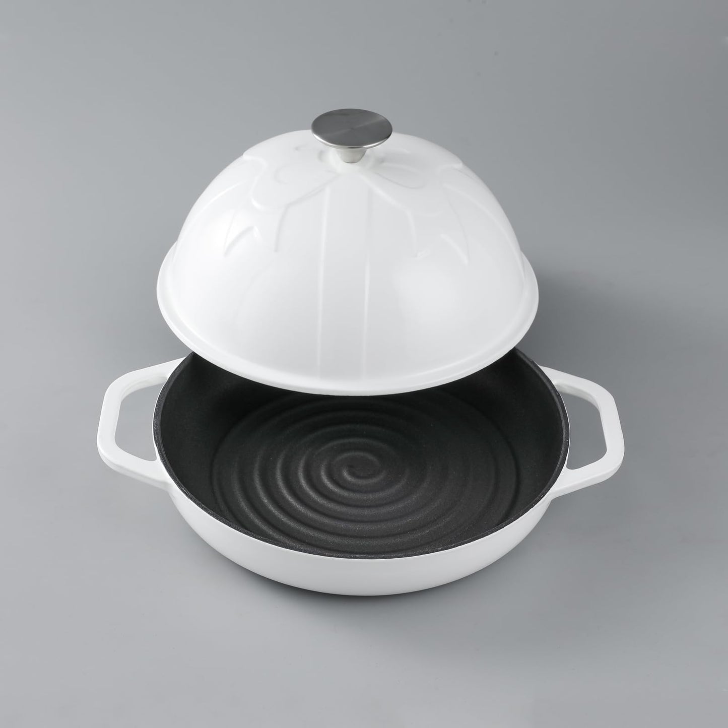 HAWOK Horno de pan de hierro fundido con tapa Cloche, diámetro 25 cm, 1.5 cuartos de galón, charola para hornear de masa madre, color blanco esmaltado