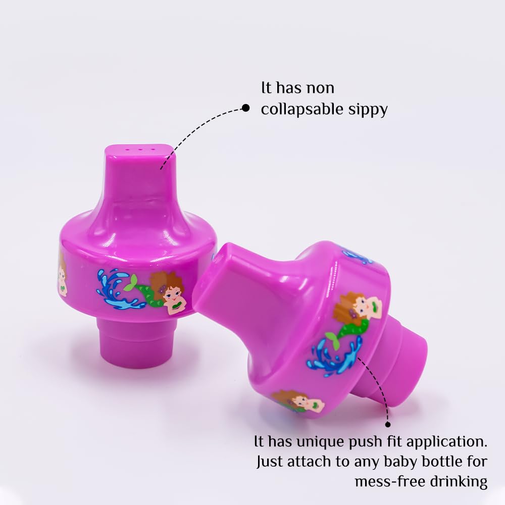 Refresh-a-Baby Adaptador universal para boquilla superior de botella: reutilizable, convierte cualquier botella en un sorbete a prueba de derrames, perfecto para viajar - Paquete de 2 (Mermaid)