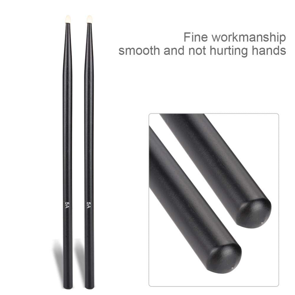 Baquetas de madera de arce, 1 par de baquetas 5A clásicas con punta de madera de arce para niños y adultos (negro)