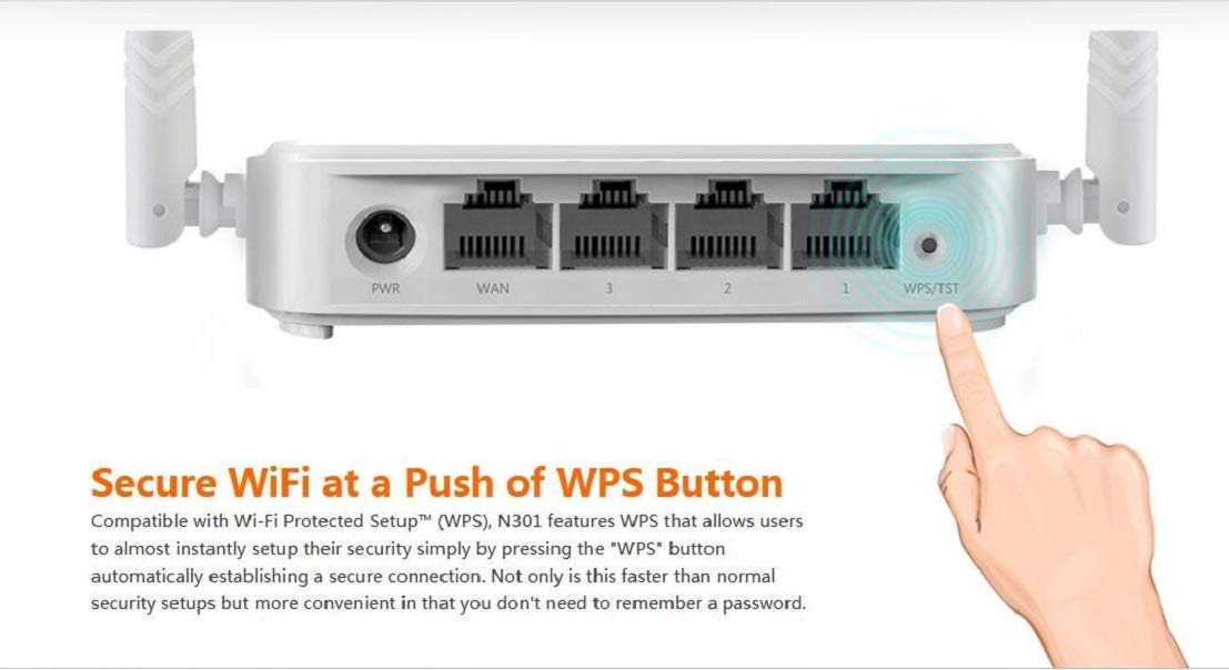 Tenda N301 Router Inalambrico Wi-Fi 300 MBps, 2 Antenas 5dBi, Puertos Fast Ethernet, Puerto USB, Boton WPS, Blanco
