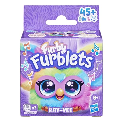 Furby Furblets Peluche Miniamigo Ray-Vee - Peluche electrónico arcoíris con más de 45 Sonidos, música K-Pop y Frases en Furbish con Llavero para niños y niñas a Partir de 6 años