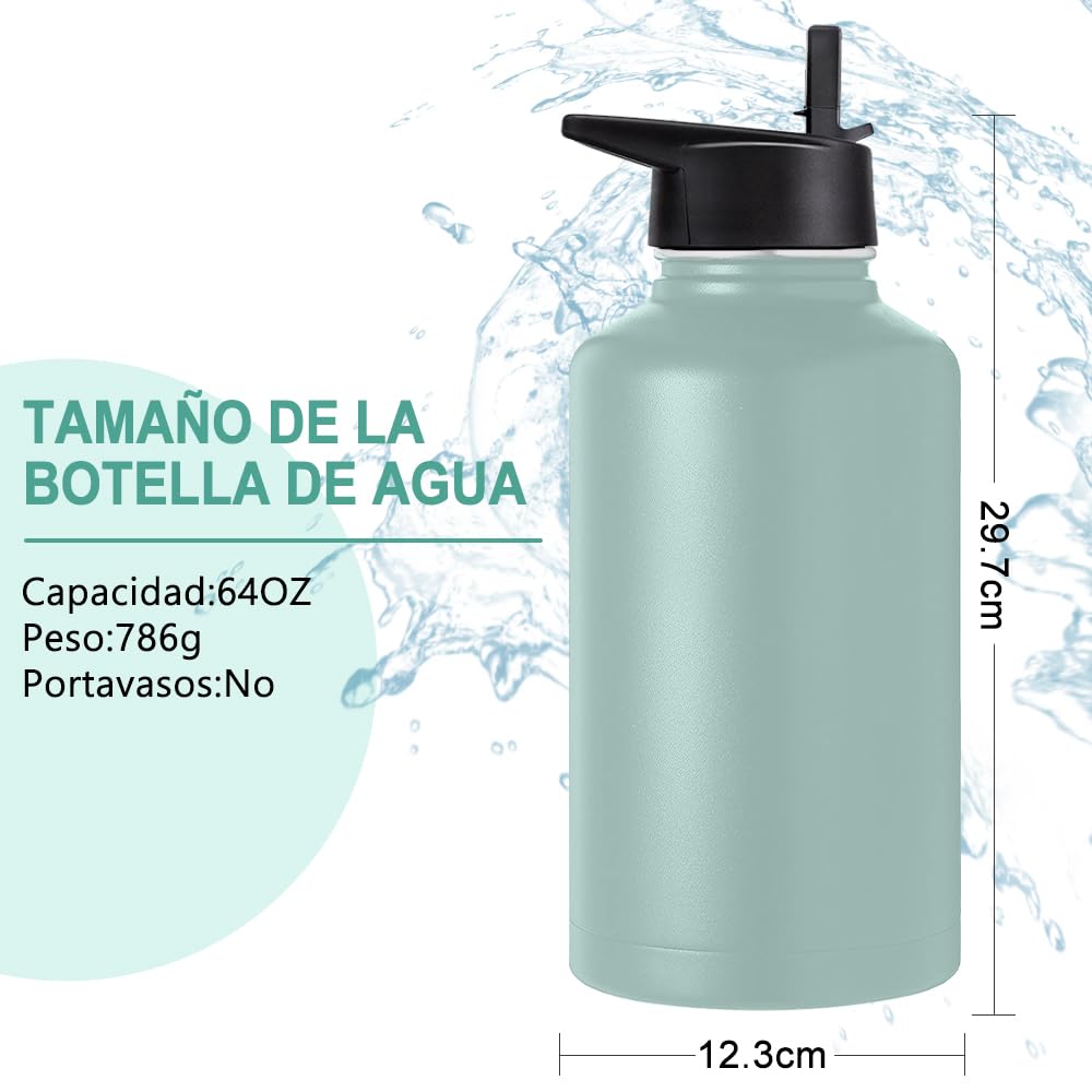Free Wolf 64OZ Termo de Acero Inoxidable A Prueba de Fugas Con 3 Tapas y Asa, Doble Aislamiento Térmico para 24 Horas de Agua Fría y 12 Horas de Caliente