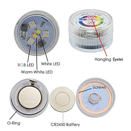 Luces LED sumergibles con control remoto, mini velas redondas de 1.5 pulgadas que funcionan con pilas, impermeables, sin llama, luces de té, blanco cálido RGB para fiestas en casa, eventos, farol,