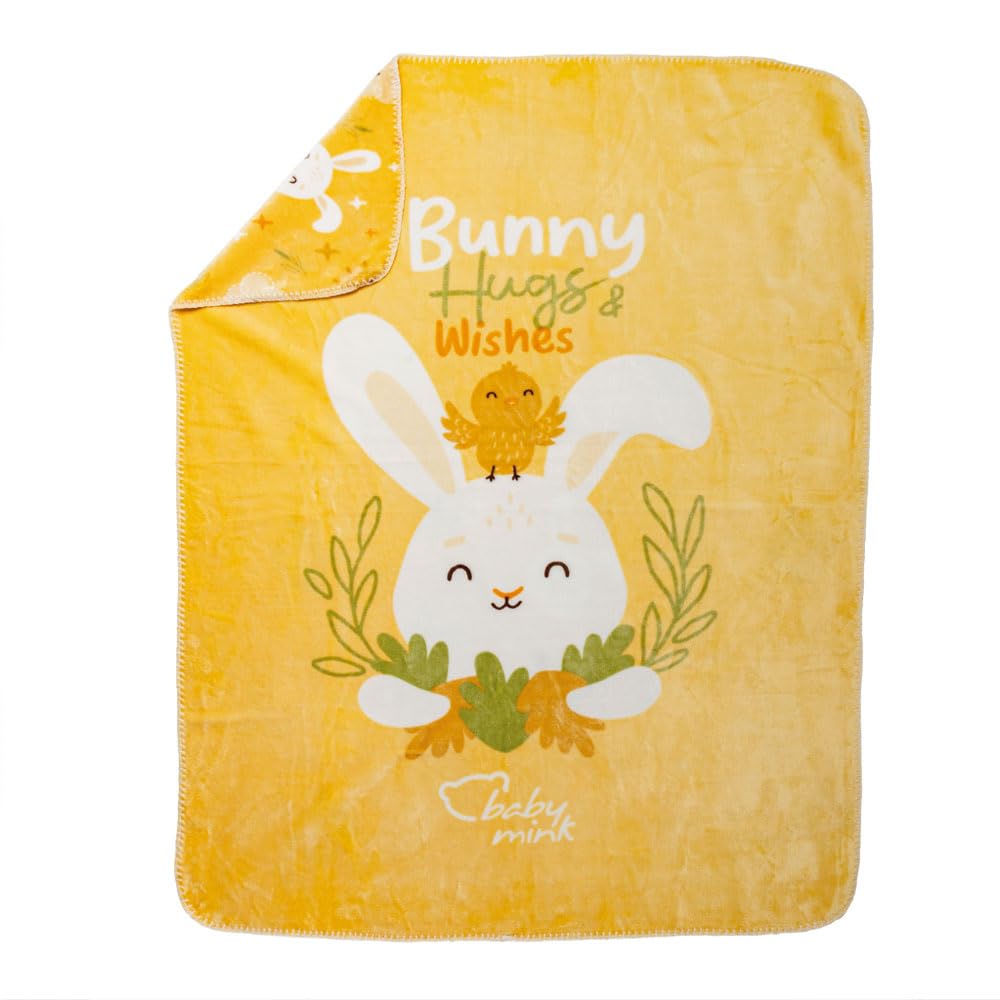 Baby Mink Cobertor Estampado Doble Vista para Bebé, Diseño Reversible con Personaje (Amarillo)