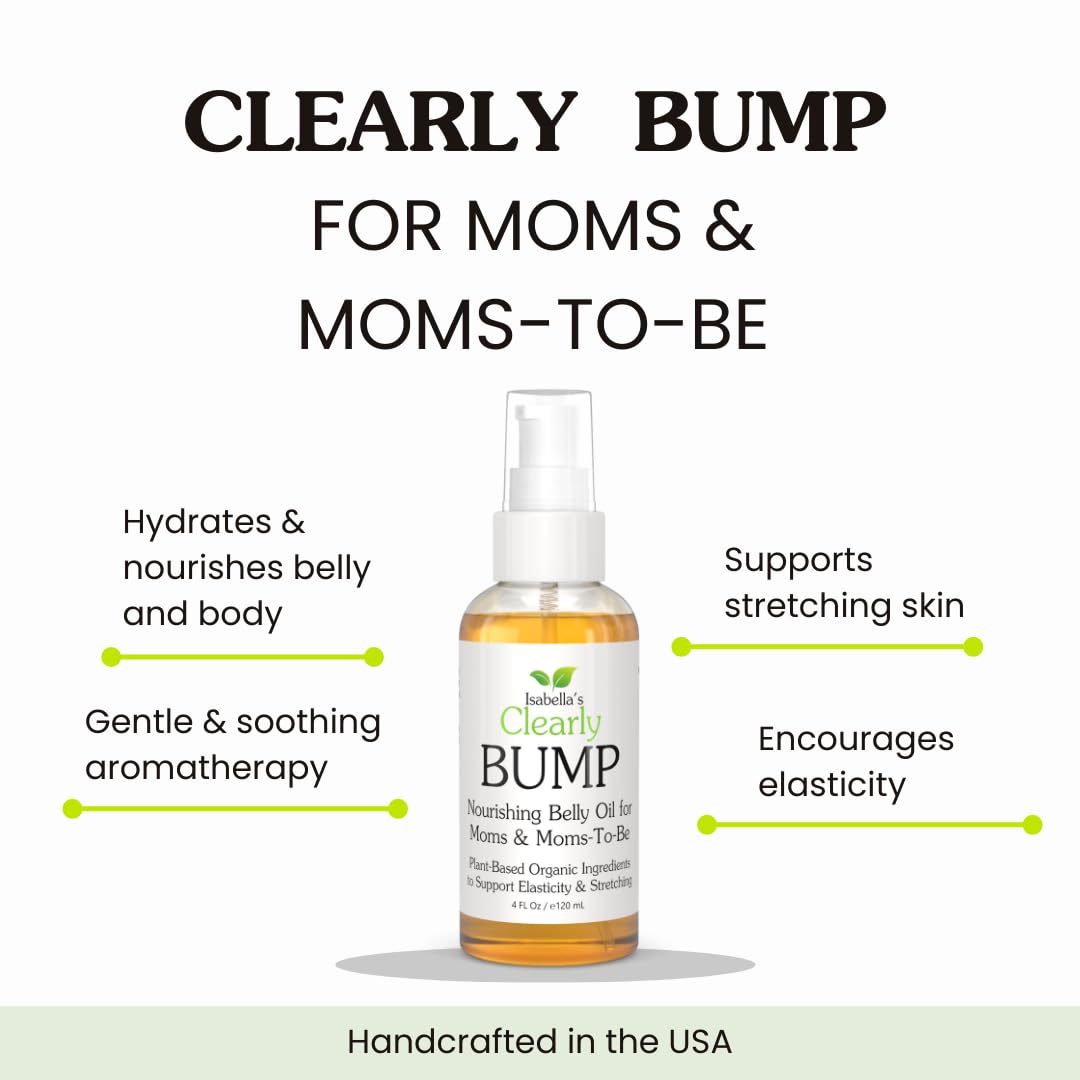 Clearly BUMP, Aceite Orgánico para la Barriga de Mamás y Futuras Mamás | Humectante para la Elasticidad de la Piel, Piel Estirada, Estrías y Cicatrices | Aceite Corporal para Embarazo y Postparto