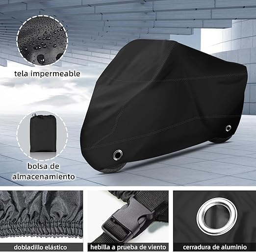 Balabow Cubierta de Motocicleta, Funda para Moto Impermeable, Motocicleta Protectora Poliéster para Motocicletas como Honda, Yamaha, Suzuki, Harley y más (Negro, M)