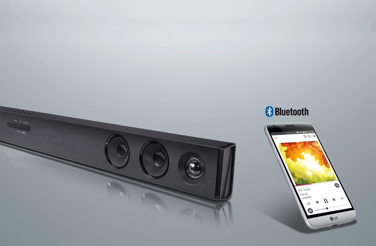 LG Barra de Sonido sk1d 40w, 2.1 Dolby Digital, Bluetooth 4.0, Optico(1), aux(1), Color Negro