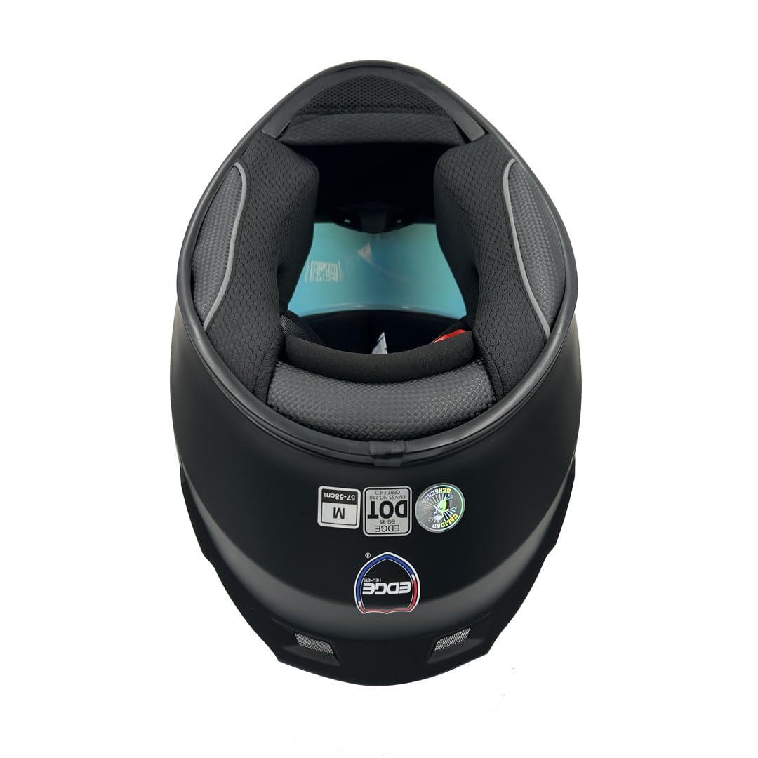 Casco Motocicleta Integral Marca - Edge - Frankie - Full Face - Certificado Dot - Moto Cascos de para Guantes Funda (Frankie Negro, XL)
