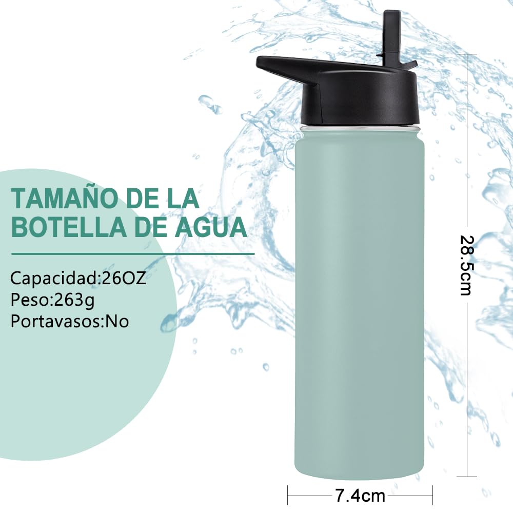 Free Wolf Termo de Acero Inoxidable 26OZ, A Prueba de Fugas Con 3 Tapas y Asa, Doble Aislamiento Térmico para 24 Horas de Frío y 12 Horas de Calor