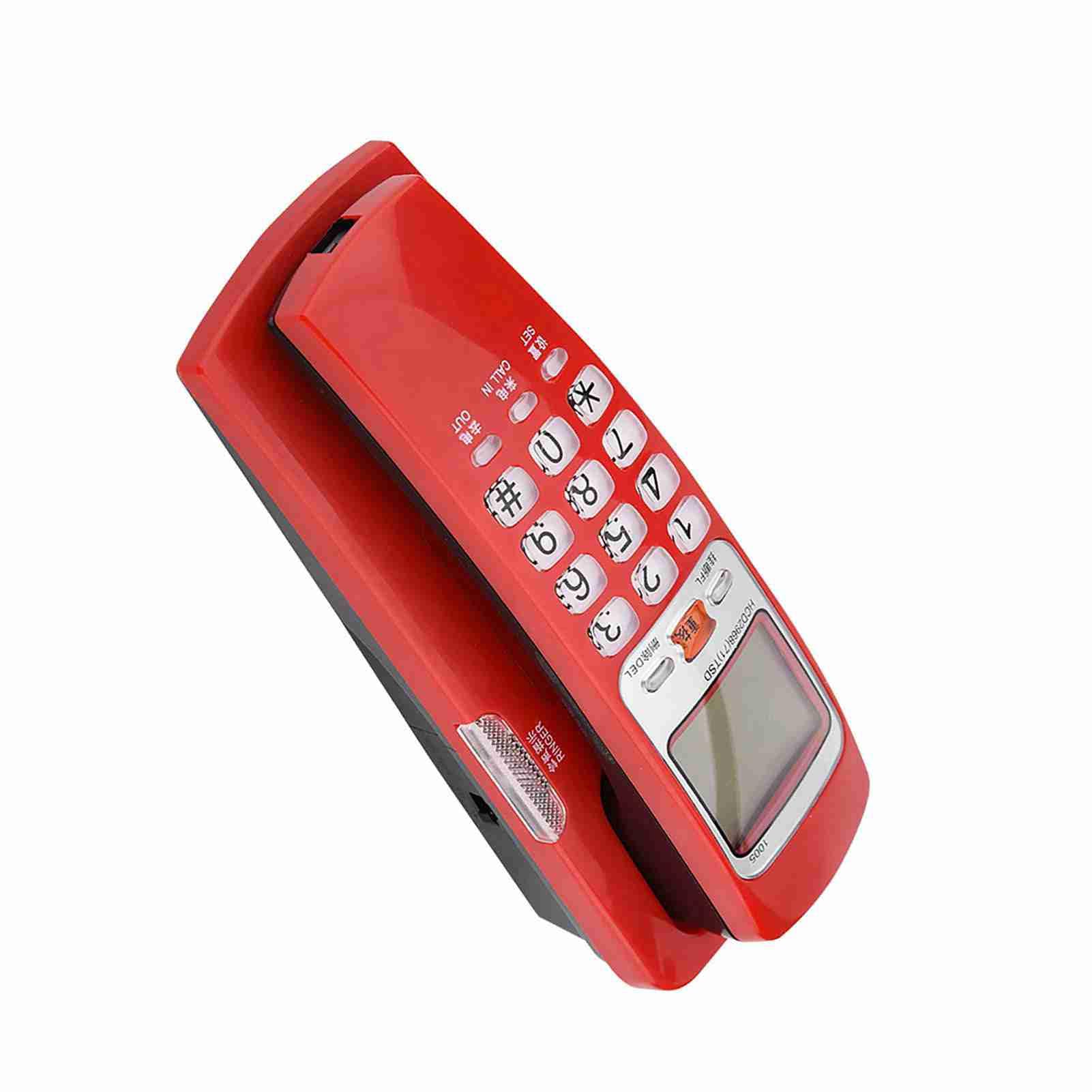 Yoidesu FSK/DTMF Teléfono con Cable Identificación de Llamada Fijo Teléfono de Pared Teléfono Fijo para el Hogar(Rojo)